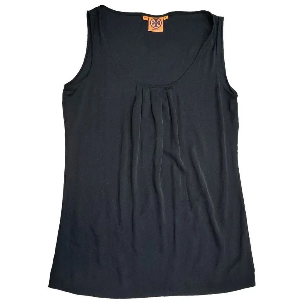 Tory Burch Top Women's 8 Black Silk Satin Sleeveless Redo Top